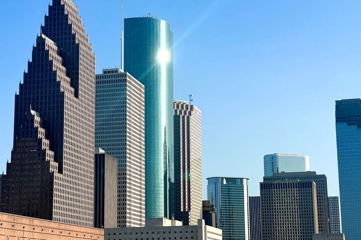 Houston skyscrapers under a blue sky