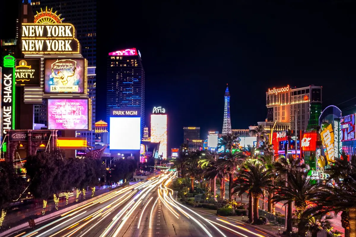 Neon lights on the Las Vegas Strip at night